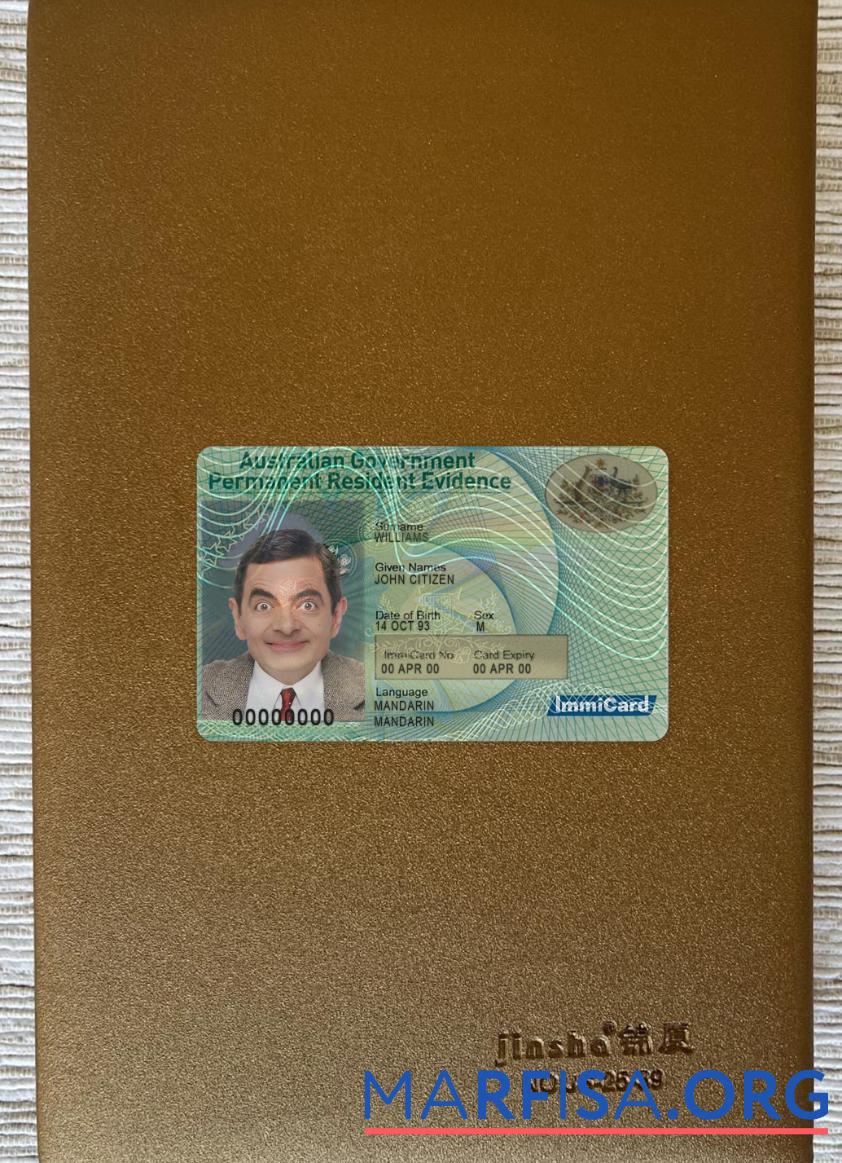 Downloadable Australia permanent residence card photolook FRONT sample
